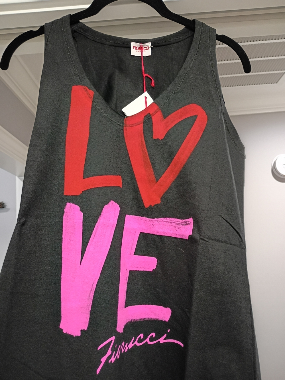 Fiorucci Black Tank with Red Heart and Pink LOVE Script Size Small New